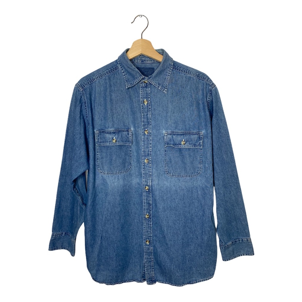 Vintage Blank Plain Denim Jean Button Up Shirt L